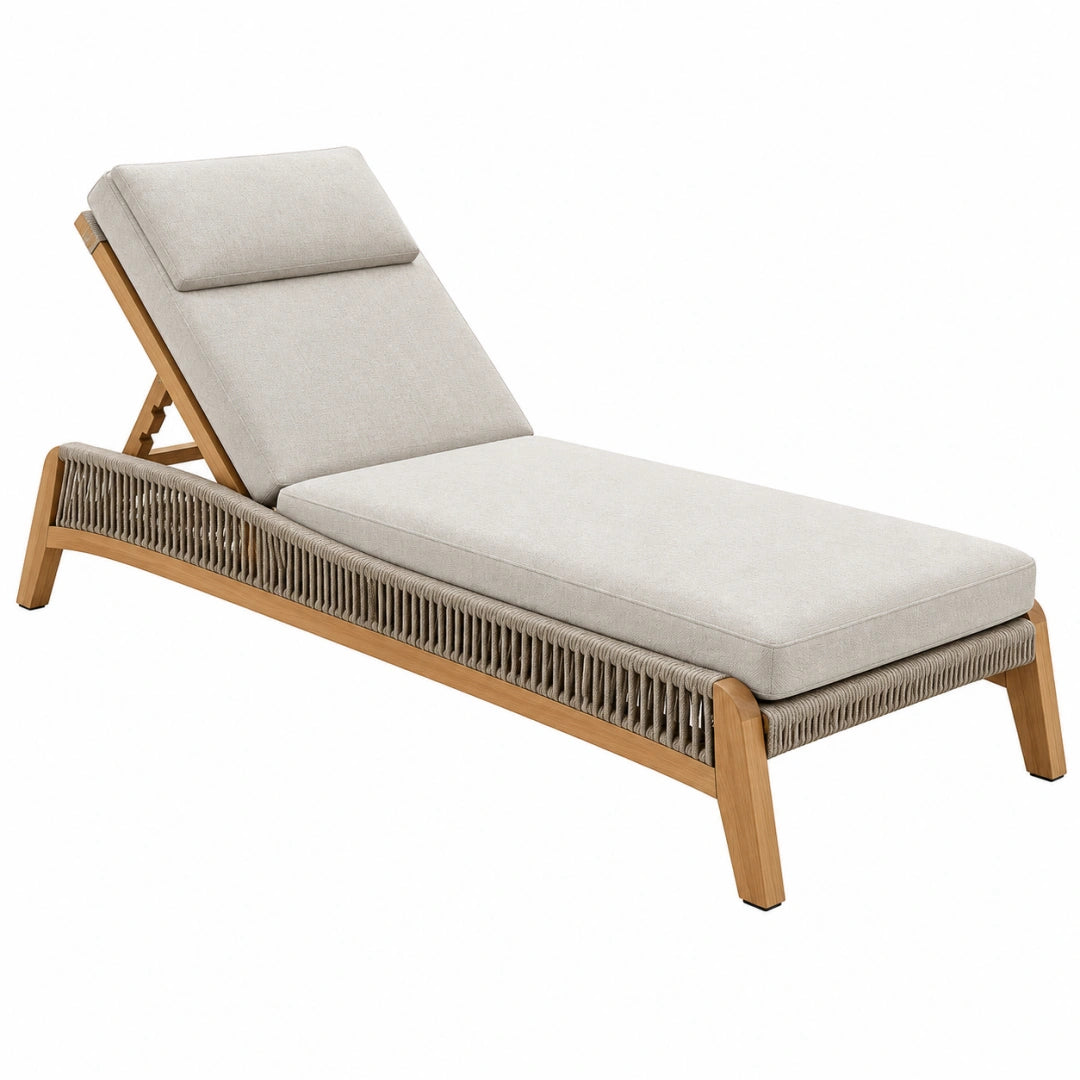 Chaise longue de jardin 200 x 70 x 85 cm en bois et corde beige dossier inclinable style contemporain