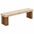 Banc 140 x 40 x 45 cm en travertin et bois brun style contemporain