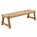 Banc 120 x 40 x 45 cm en bois brun et fibres naturelles tressées style rustique