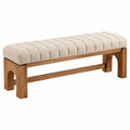 Banc 120 x 40 x 46 cm en bois brun et tissu bouclette beige - Assise rembourrée style contemporain