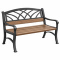 Banc de jardin 122 x 63 x 89 cm en métal et bois marron noir à dossier décoratif