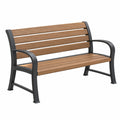 Banc de jardin 125 cm en métal noir et lattes aspect bois marron avec accoudoirs