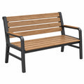 Banc de jardin 122 cm en bois et métal marron noir avec accoudoirs