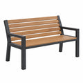 Banc de jardin 2 places 120 cm en bois marron et acier noir - style moderne